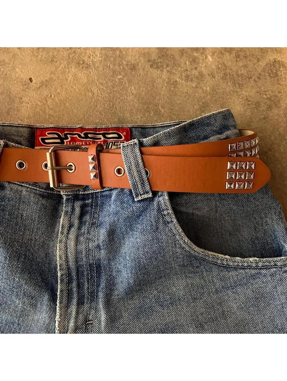 Diamond Studded brown essential belt. Y2k 2000s style. Fits a 30-36 inch waist.